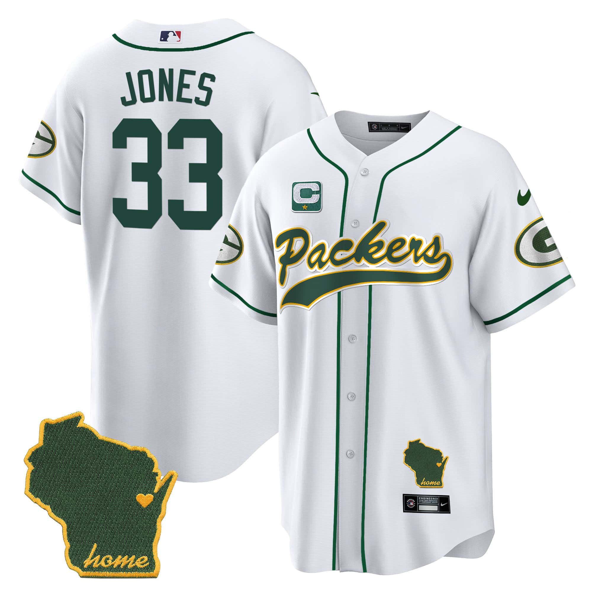 Men Green Bay Packers #33 Jones White 2024 Nike Home Patch Baseball NFL Jersey